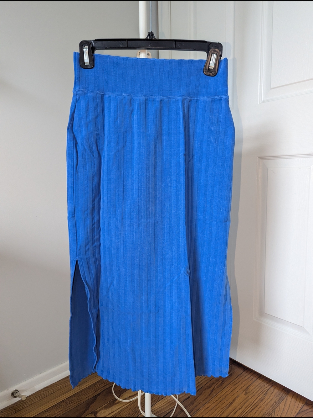 Offline Ribbed Royal Blue Midi Skirt with Side Slit
